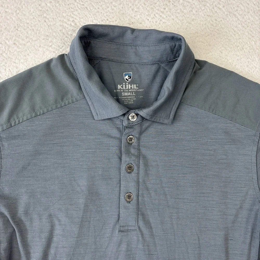 KUHL 'Virtuoso' Mens Polo Shirt Small Gray Wool Blend Performance Hiking Stretch